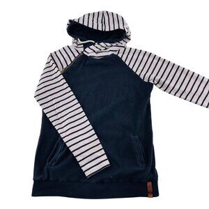 Navy & White Striped Hoodie Sweatshirt Womens Size M